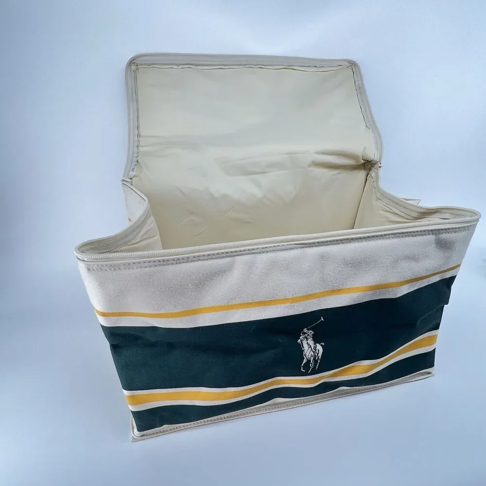 Vintage Polo Ralph Lauren Insulated Cooler Tote Bag Green Yellow Stripe